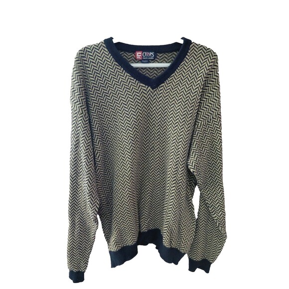 Vintage Chaps Ralph Lauren Sweater Men's Herringbone Knit Pullover Size Large - Picture 1 of 10